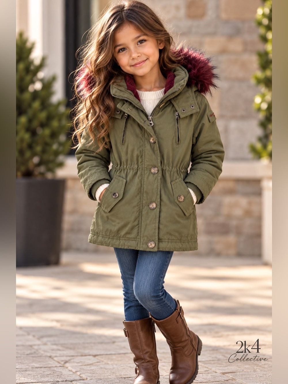 Abercrombie Kids Olive Green Faux Fur Hooded Parka Jacket Size 5/6